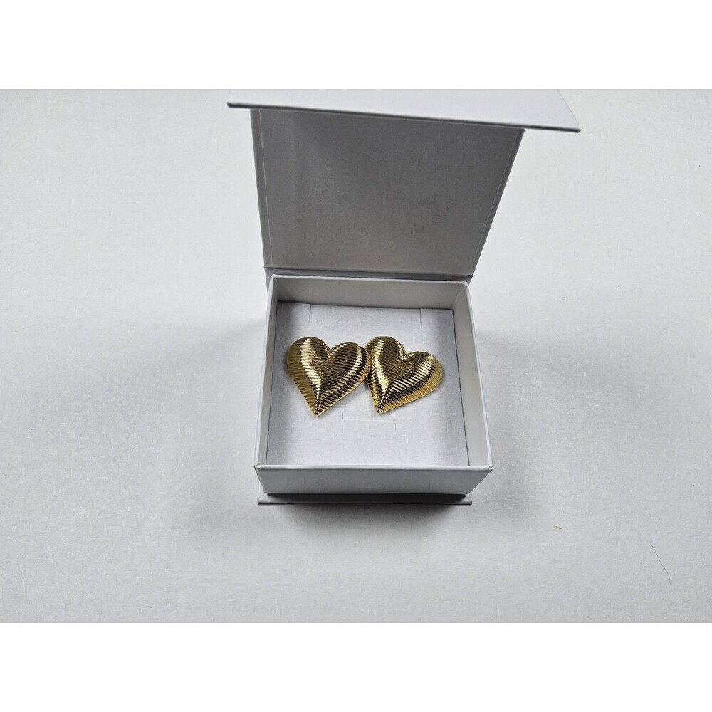Heaven Mayhem Real Love III Large Ribbed Heart Earrings Gold Tone